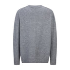 Gray crewneck knit sweater with long sleeves, plain back view.