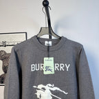 Gray Burberry knit sweater front with crew neck and large horse graphic