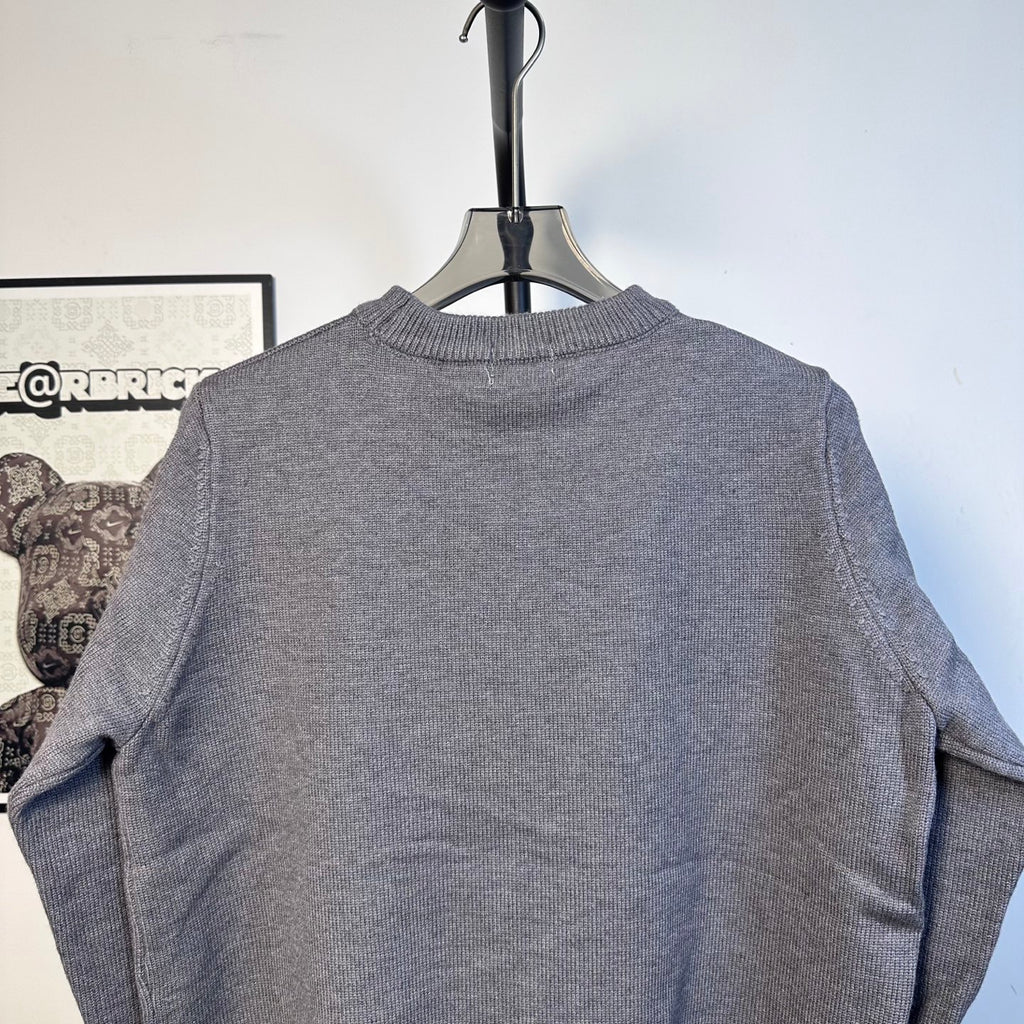 Gray Burberry knit sweater plain back with ribbed crew neck and long sleeves