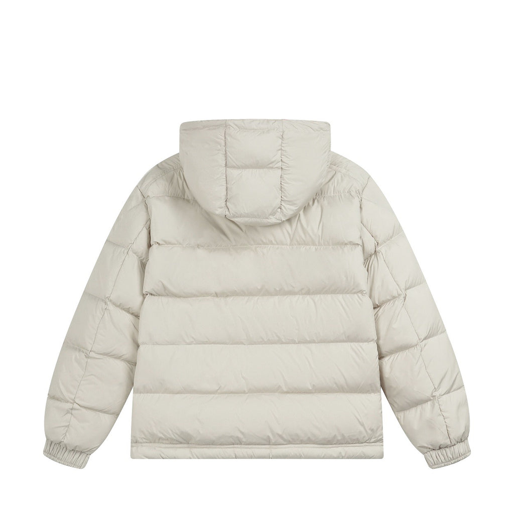 Moncler long puffer jacket, white quilted back with hood