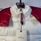 Moncler long puffer jacket collar with front zipper and hang tag