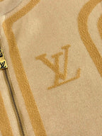 Louis Vuitton monogram knit on beige zip jacket front with gold stripe trim