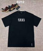 Black short-sleeve T-shirt with Fendi FF logo on chest, small hem logo patch