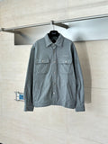 Givenchy gray button-up jacket with flap pockets and metal snap buttons