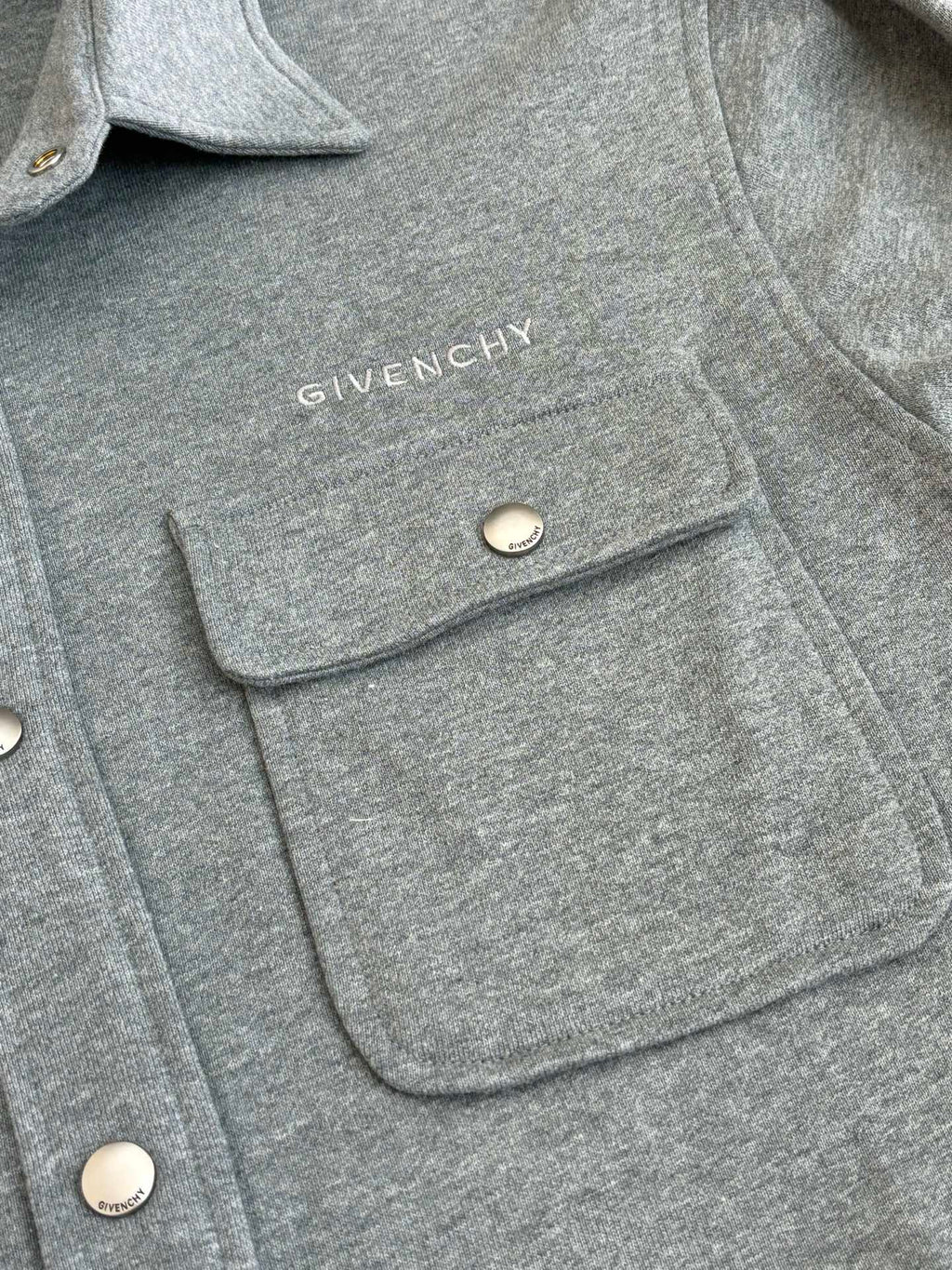 Gray Givenchy jacket with embroidered logo and flap chest pocket