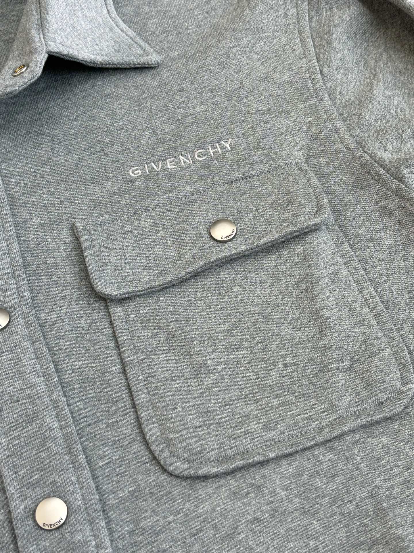 Gray Givenchy jacket with embroidered logo and flap chest pocket
