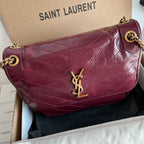Saint Laurent quilted shoulder bag with flap, gold chain, burgundy leather