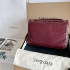 Saint Laurent quilted shoulder bag with flap and gold chain in burgundy