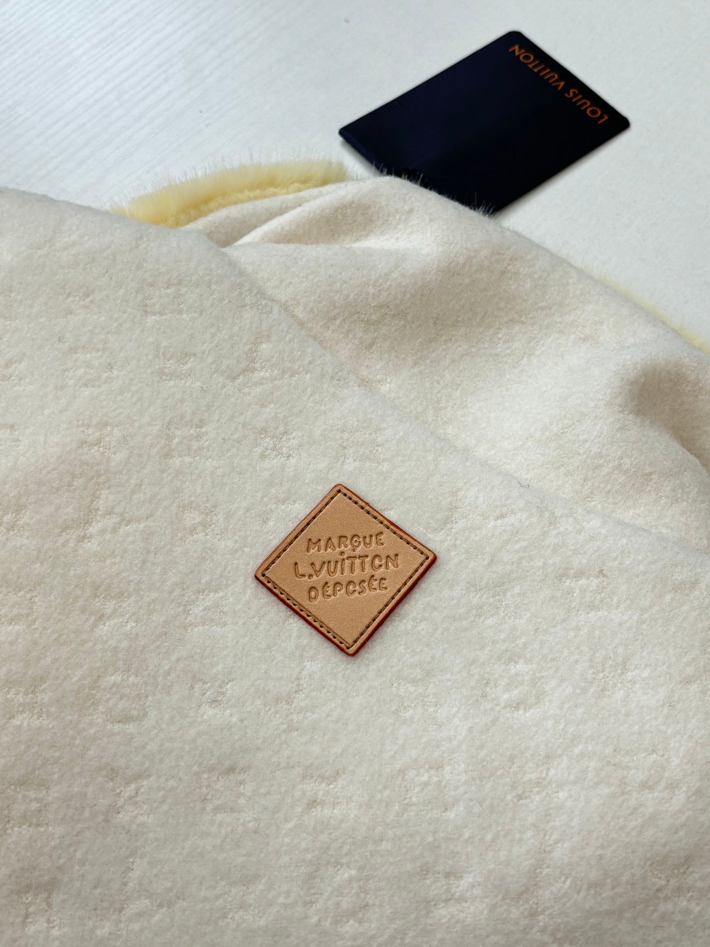 Louis Vuitton long jacket cream fleece with leather label patch
