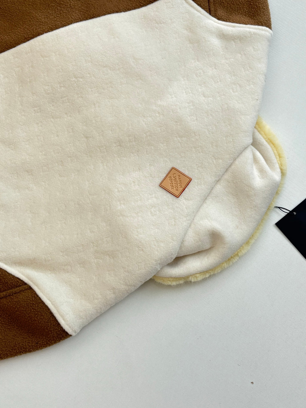 Louis Vuitton long jacket upper chest with cream fleece and small leather patch