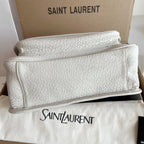 YSL bag in white textured leather with rolled handles and front flap