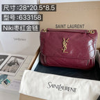 Saint Laurent quilted shoulder bag with flap, gold chain, burgundy leather