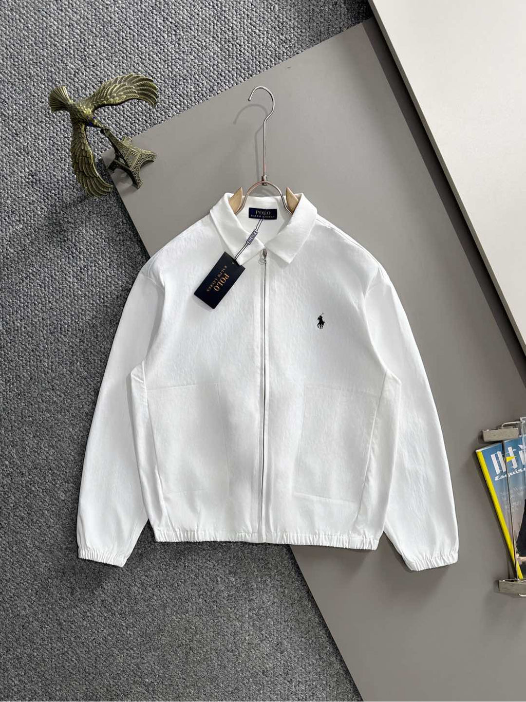 White zip jacket with Polo logo, long sleeves