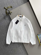 White zip jacket with Polo logo, long sleeves