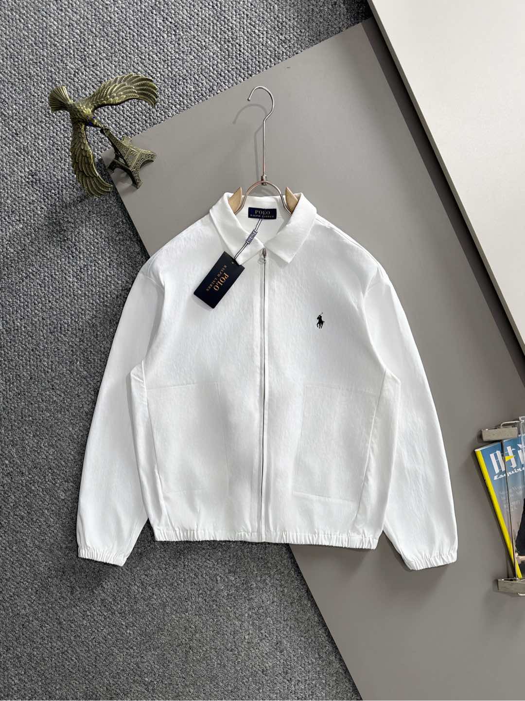 White zip jacket with Polo logo, long sleeves