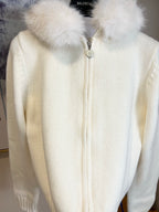 Moncler long knit zip sweater in white with center zipper