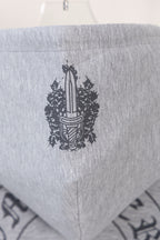 Heather gray zip-up hoodie back crest logo