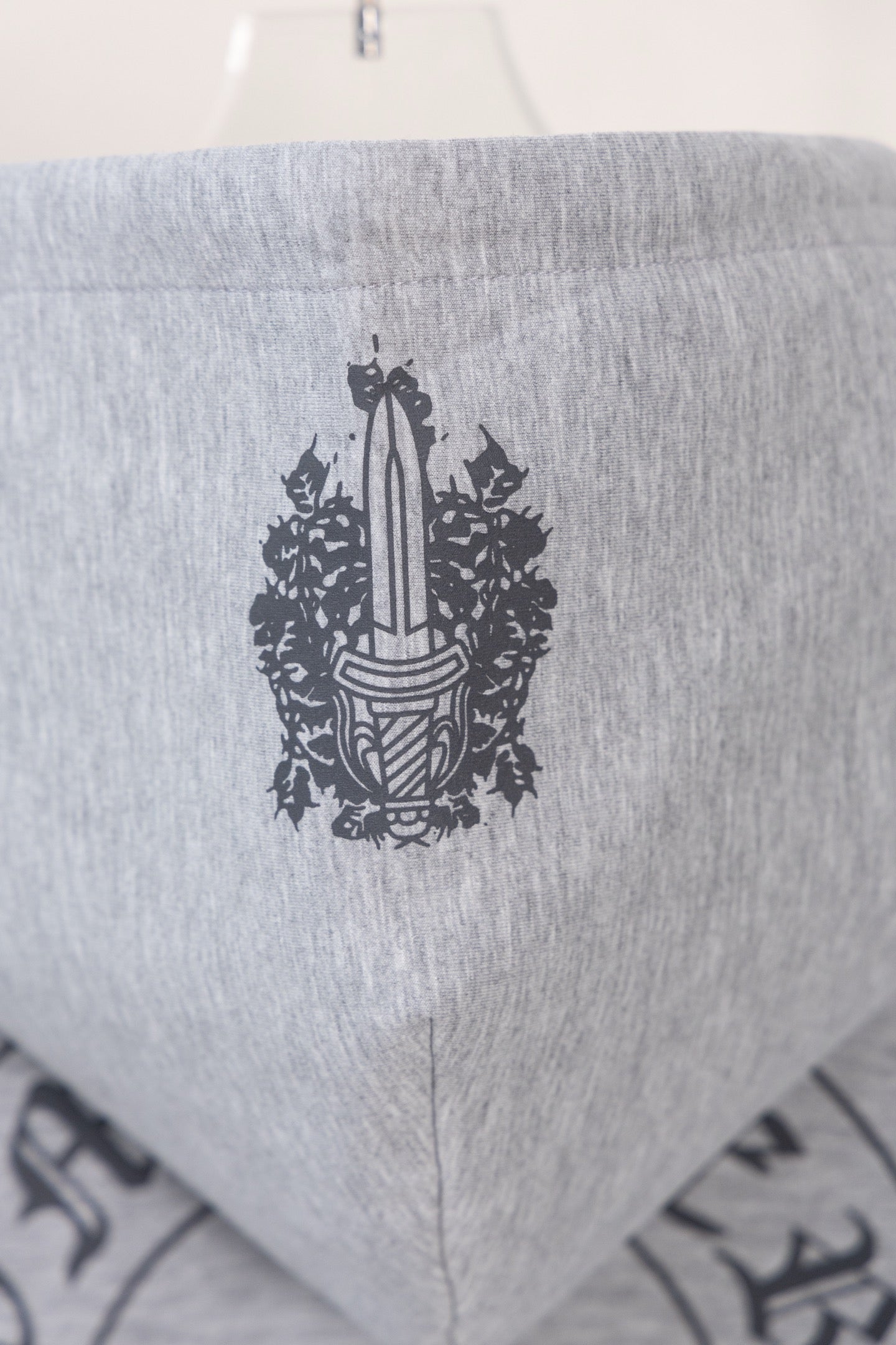 Heather gray zip-up hoodie back crest logo