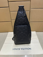 Men's Louis Vuitton monogram leather crossbody bag, dark blue/black, top handle and strap