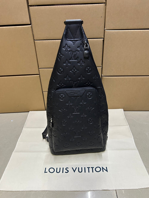 Men's Louis Vuitton monogram leather crossbody bag, dark blue/black, top handle and strap