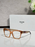 Brown tortoiseshell eyeglass frames with clear lenses and gold-tone logo detail