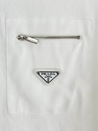 White T-shirt with metal zipper and triangular Prada Milano logo patch