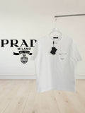 White short-sleeve T-shirt with chest pocket and Prada logo patch