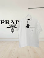 White short-sleeve T-shirt with chest pocket and Prada logo patch