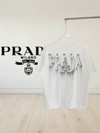 White Prada short-sleeve T-shirt with large drippy back logo graphic