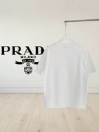 White short-sleeve crewneck T-shirt, back view on hanger