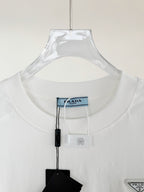 White T-shirt collar with Prada logo tag and inner neck label
