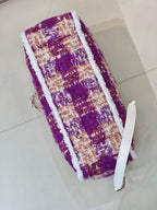 Chanel bag with purple and cream tweed vertical stripe and silver chain strap