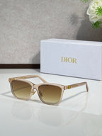 Dior sunglasses with beige translucent frames and tan tinted lenses, gold accents