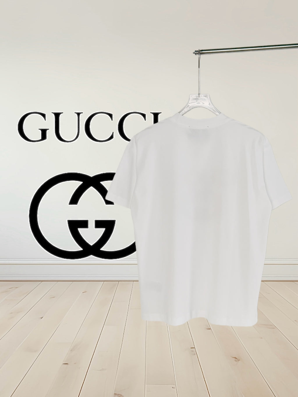 White crew-neck short-sleeve T-shirt, plain back view