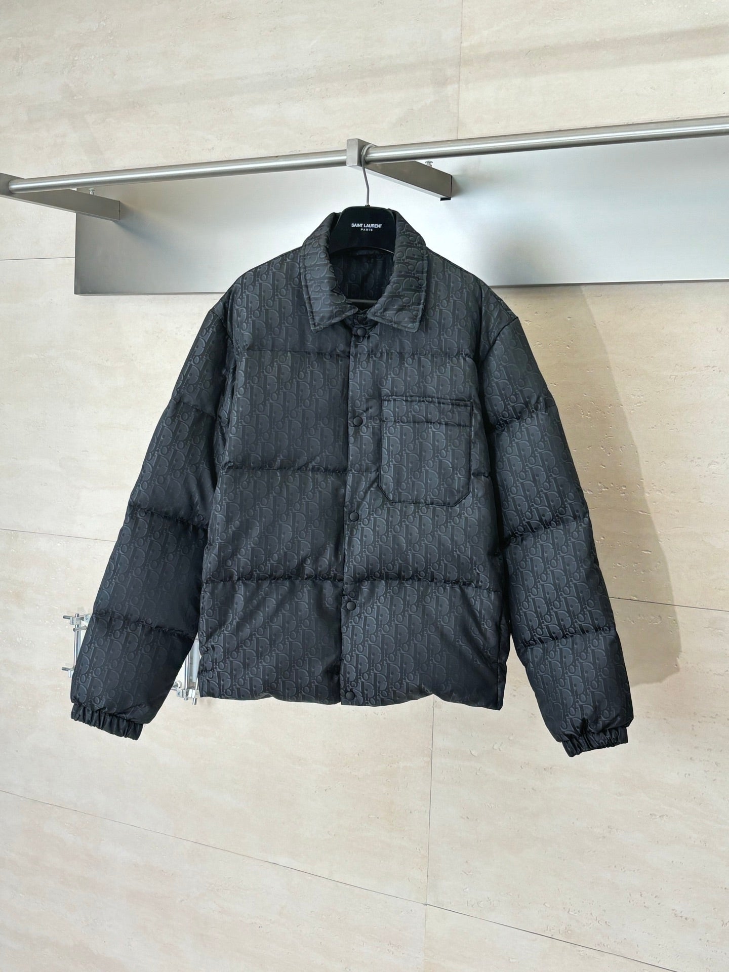 Dior long puffer jacket, dark navy, button front and stand collar