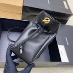 Black YSL leather crossbody bag with gold logo clasp and top handle