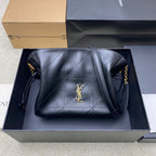 Black YSL quilted leather bag with gold logo and chain shoulder strap
