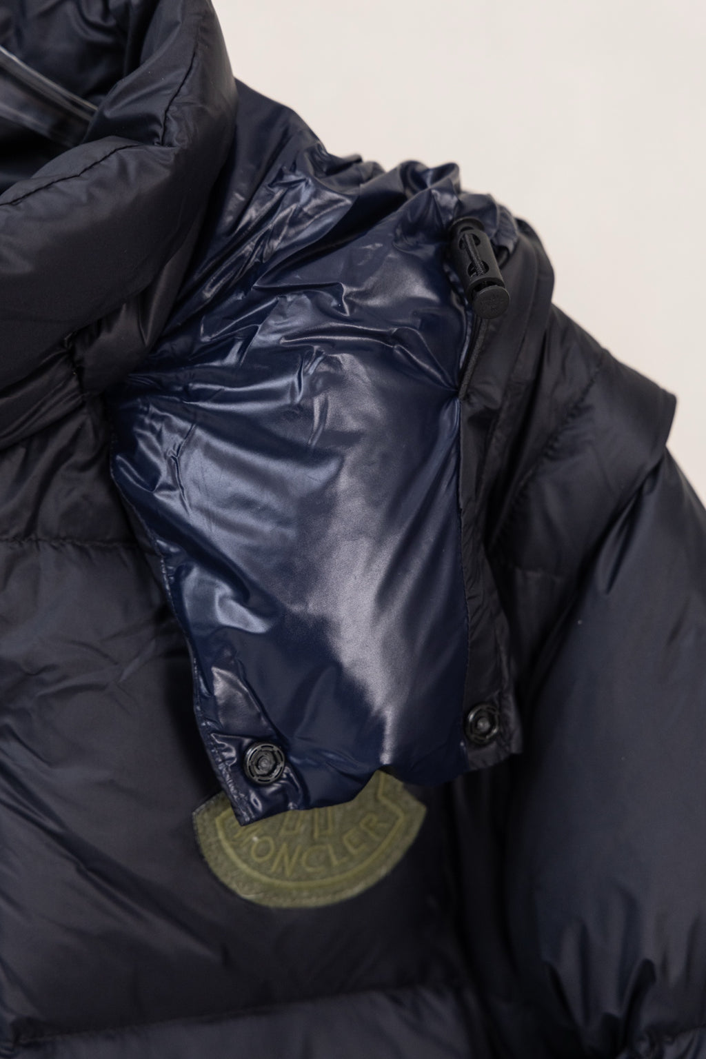 Moncler kids puffer jacket zipper front and chest patch, dark navy
