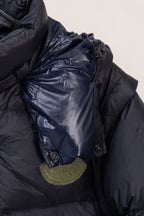 Moncler kids puffer jacket zipper front and chest patch, dark navy