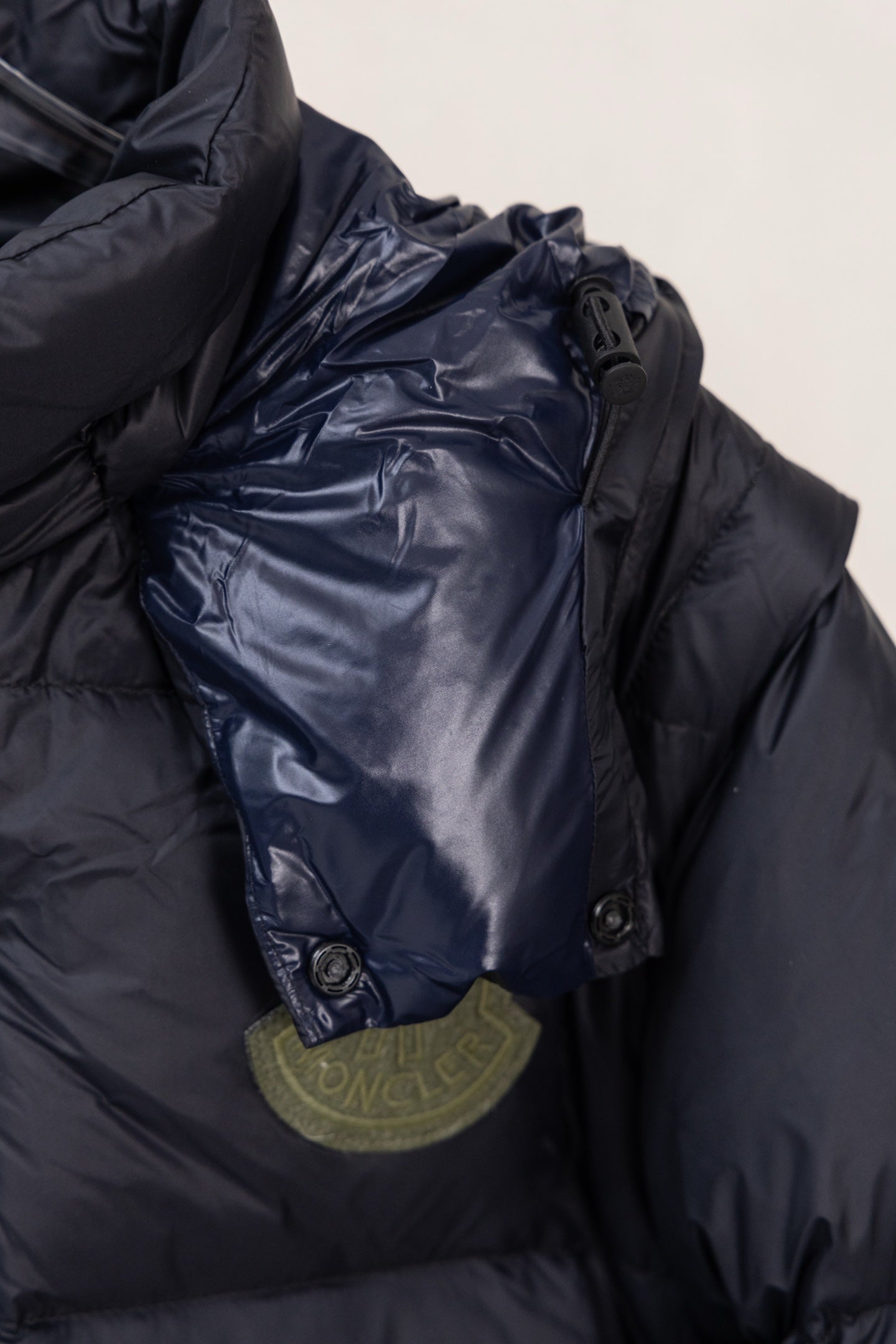 Moncler kids puffer jacket zipper front and chest patch, dark navy