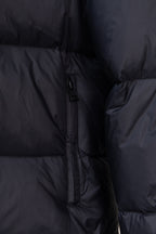 Moncler dark puffer jacket interior lining with front zipper and stitching