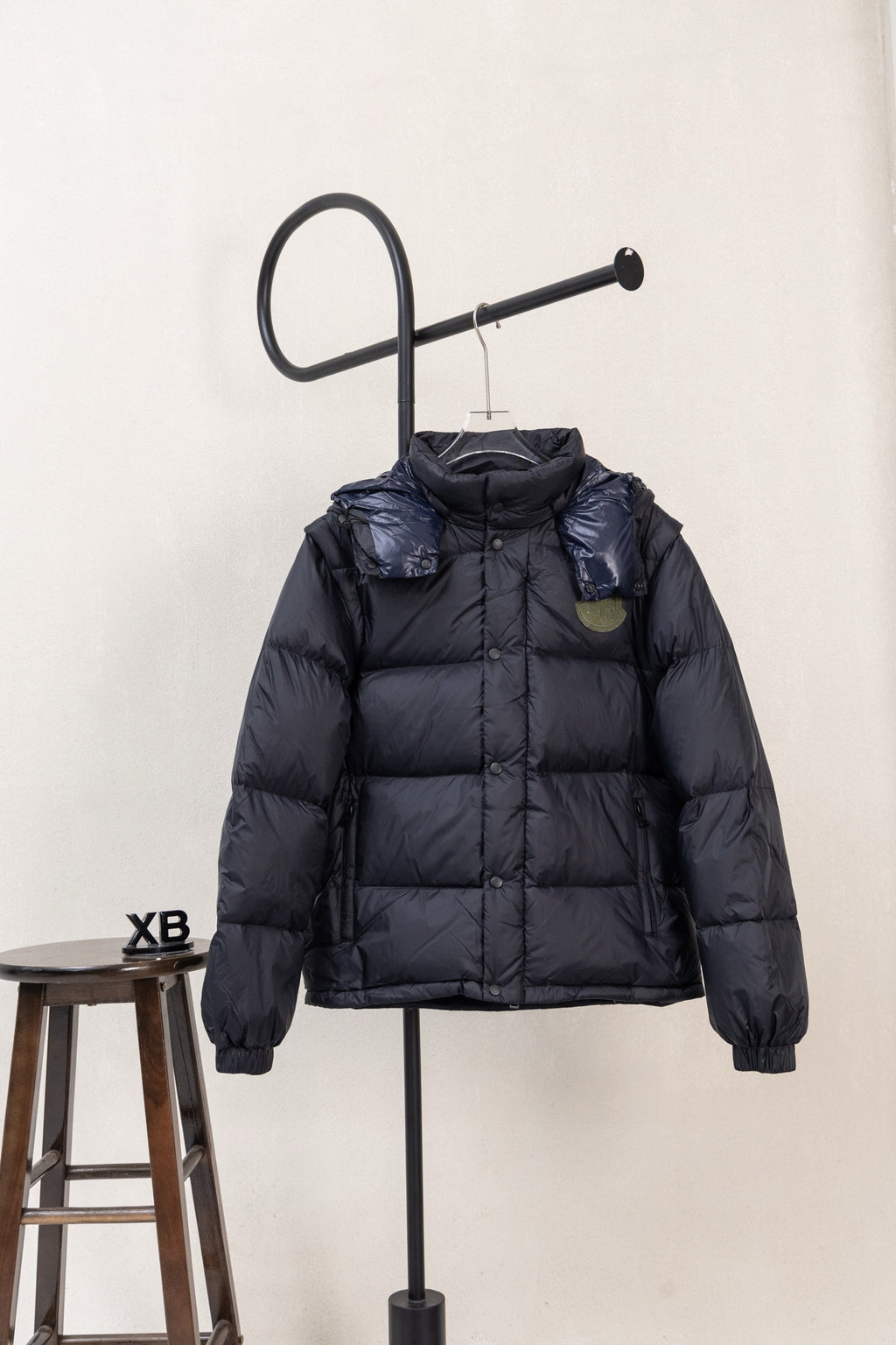 Moncler kids puffer jacket with hood, dark navy