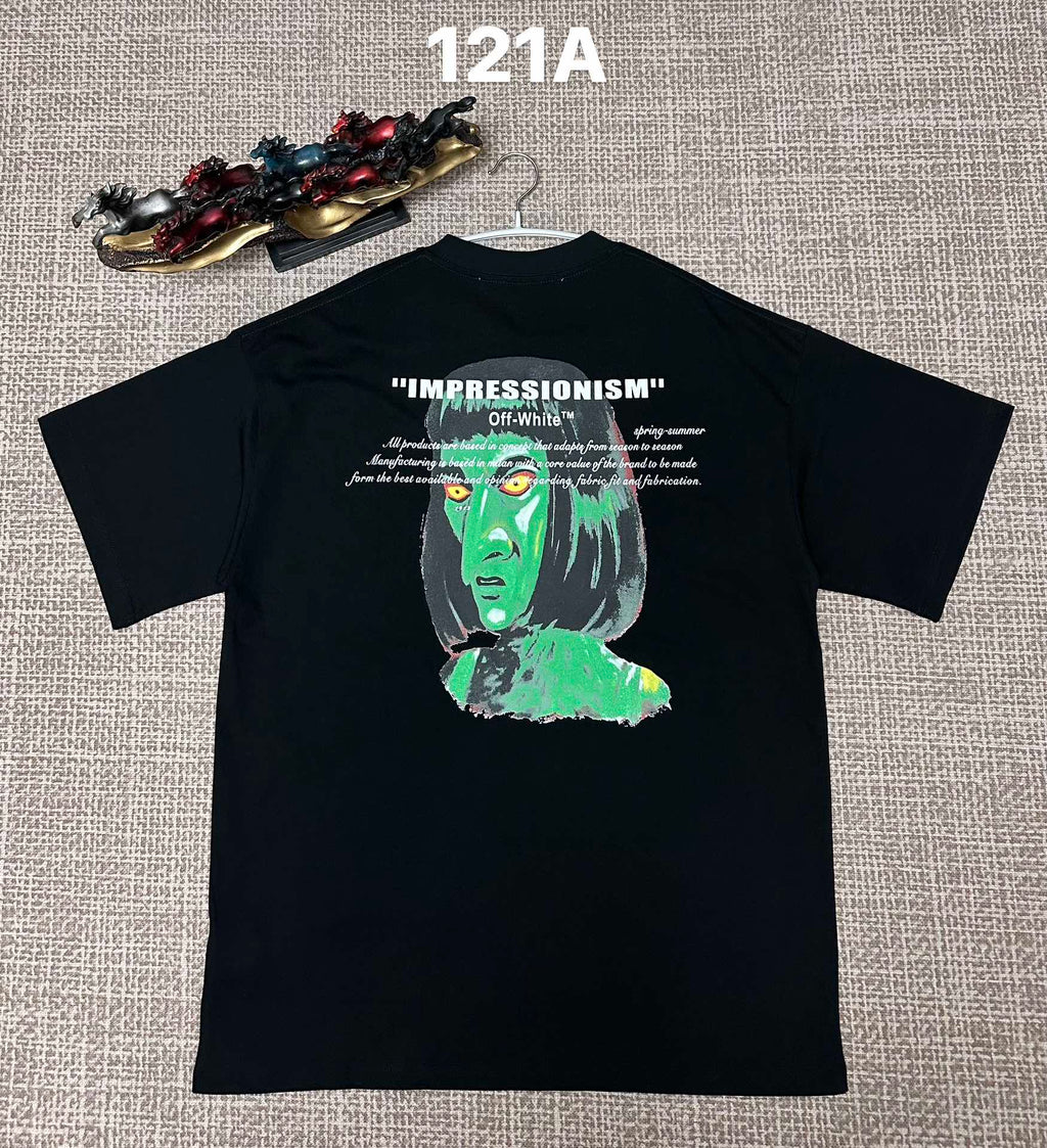 Off White graphic T-shirt, black with 'IMPRESSIONISM' and green portrait back print