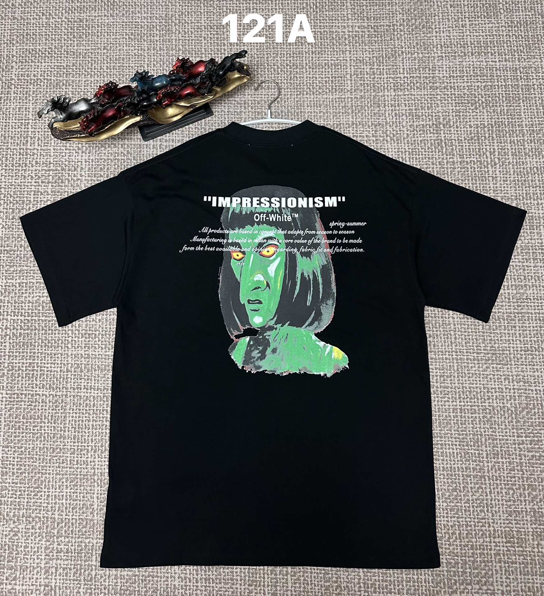 Off White graphic T-shirt, black with 'IMPRESSIONISM' and green portrait back print
