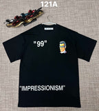 Off White graphic T-shirt, black with '99' and face artwork