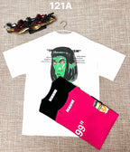 Off White graphic T-shirt, white with green face and '99' lettering