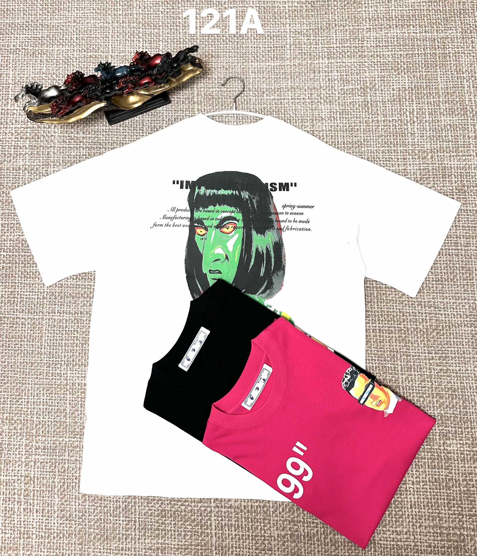 Off White graphic T-shirt, white with green face and '99' lettering