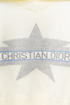 Cream sweater with gray star graphic and blue stripe band reading CHRISTIAN DIOR