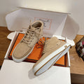 Hermes unisex suede sneakers, beige lace-up with white sole