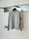 Stone Island knit sweater, light gray, crew neck, ribbed hem and cuffs